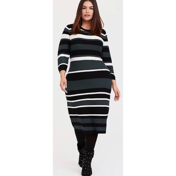 TORRID Green White Black Midi Sweater Dress - Picture 1 of 7
